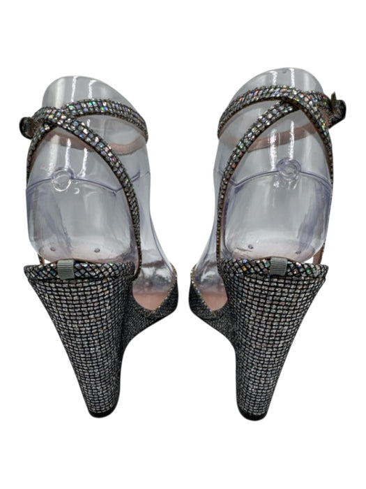 SJP Shoe Size 37.5 Silver Glitter Ankle Buckle Peep Toe Wedges Silver / 37.5