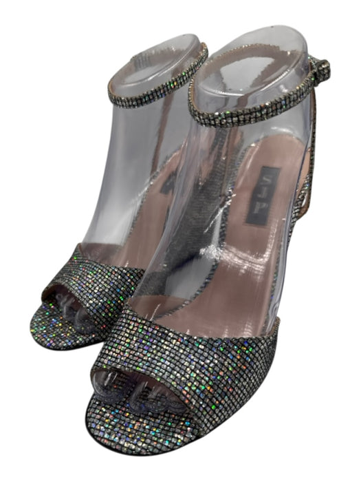 SJP Shoe Size 37.5 Silver Glitter Ankle Buckle Peep Toe Wedges Silver / 37.5