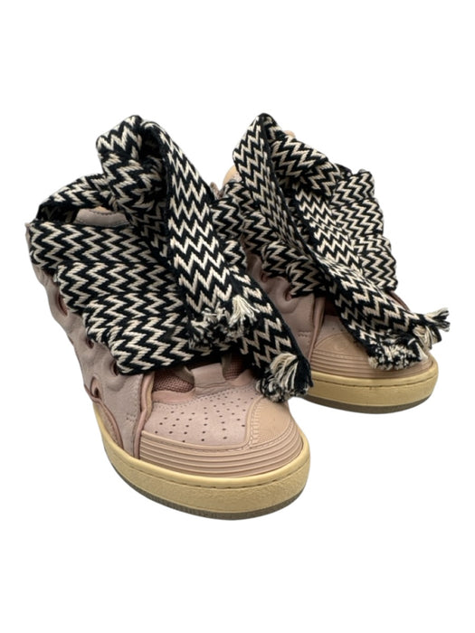 Lanvin Shoe Size 40 Pink, Black & White Suede Herringbone Wide Laces Sneakers Pink, Black & White / 40