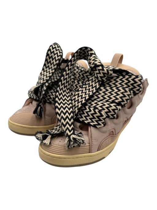 Lanvin Shoe Size 40 Pink, Black & White Suede Herringbone Wide Laces Sneakers Pink, Black & White / 40