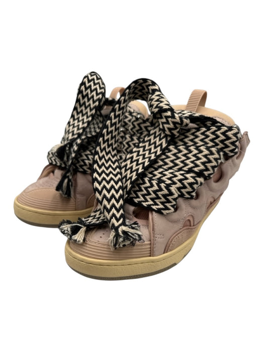 Lanvin Shoe Size 40 Pink, Black & White Suede Herringbone Wide Laces Sneakers Pink, Black & White / 40