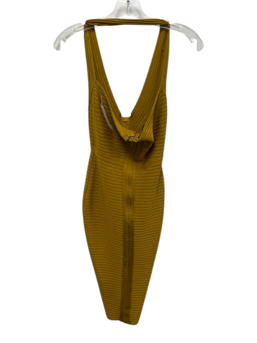 House of CB Size XS Dark Yellow Rayon Blend Halter Neck Ribbed Body Con Dress Dark Yellow / XS