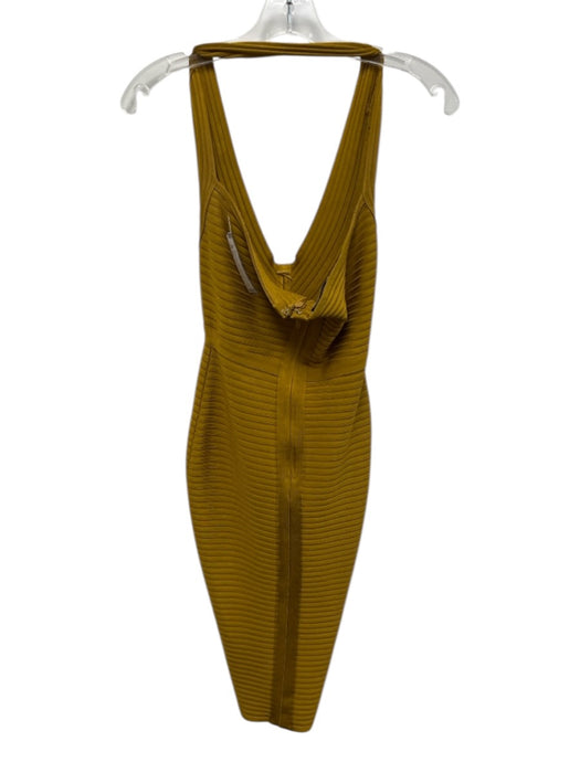 House of CB Size XS Dark Yellow Rayon Blend Halter Neck Ribbed Body Con Dress Dark Yellow / XS