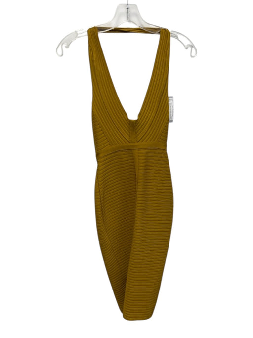 House of CB Size XS Dark Yellow Rayon Blend Halter Neck Ribbed Body Con Dress Dark Yellow / XS