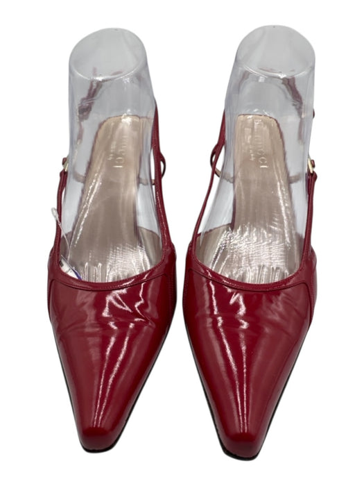 Gucci Shoe Size 40C Red Patent Leather Pointed Toe Gold Hardware Slingback Pumps Red / 40C