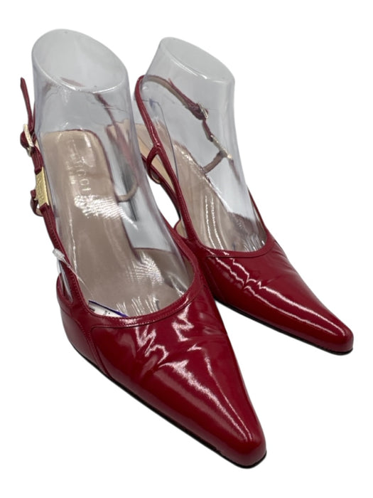 Gucci Shoe Size 40C Red Patent Leather Pointed Toe Gold Hardware Slingback Pumps Red / 40C