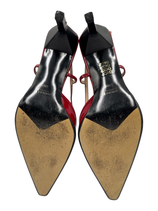 Gucci Shoe Size 40C Red Patent Leather Pointed Toe Gold Hardware Slingback Pumps Red / 40C