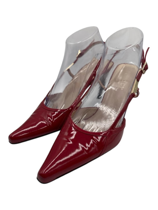 Gucci Shoe Size 40C Red Patent Leather Pointed Toe Gold Hardware Slingback Pumps Red / 40C