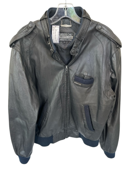 Members Only Vintage Size 42 Black Leather full zip Bomber Men's Jacket Black / 42