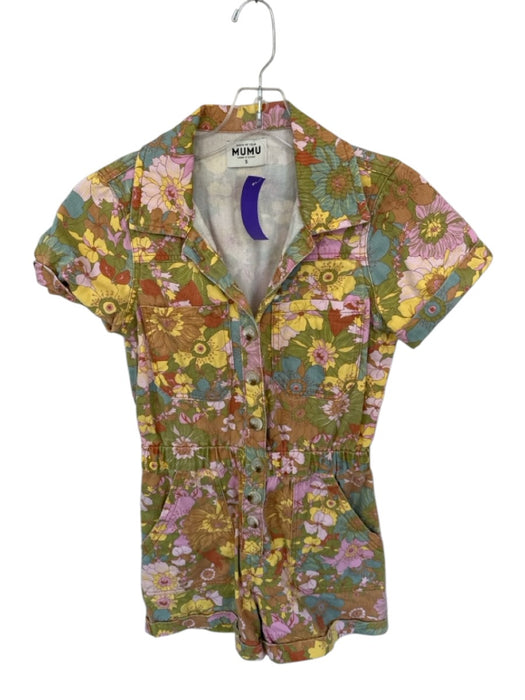 Show Me Your Mumu Size S Brown & Green Cotton Short Sleeve Flowers Romper Brown & Green / S
