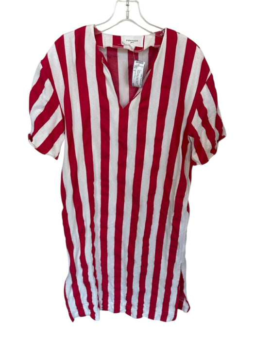 Pomander Place Size S Red & White Cotton Short Sleeve Striped V Neck Maxi Dress Red & White / S