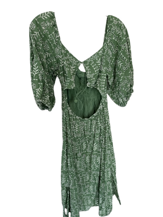 Joie Size 4 Green & White Cotton Eyelet Embroidered Leaf Detail Tie Back Dress Green & White / 4