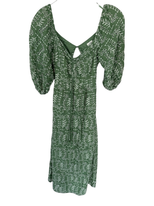 Joie Size 4 Green & White Cotton Eyelet Embroidered Leaf Detail Tie Back Dress Green & White / 4