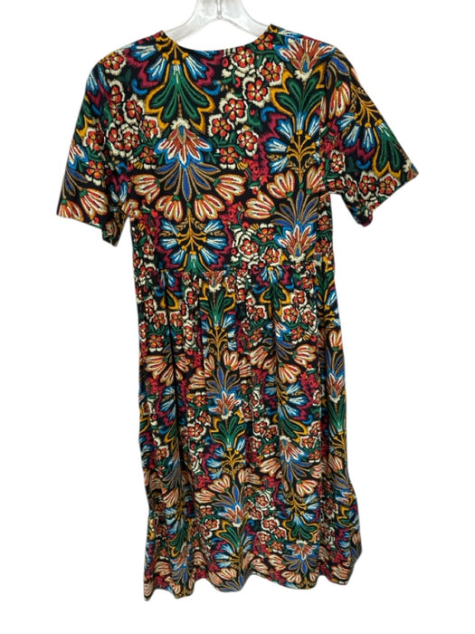 Olivaceous Size S Black & Multi Cotton Floral Short Sleeve Tie Front Maxi Dress Black & Multi / S