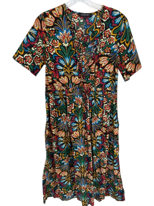 Olivaceous Size S Black & Multi Cotton Floral Short Sleeve Tie Front Maxi Dress Black & Multi / S