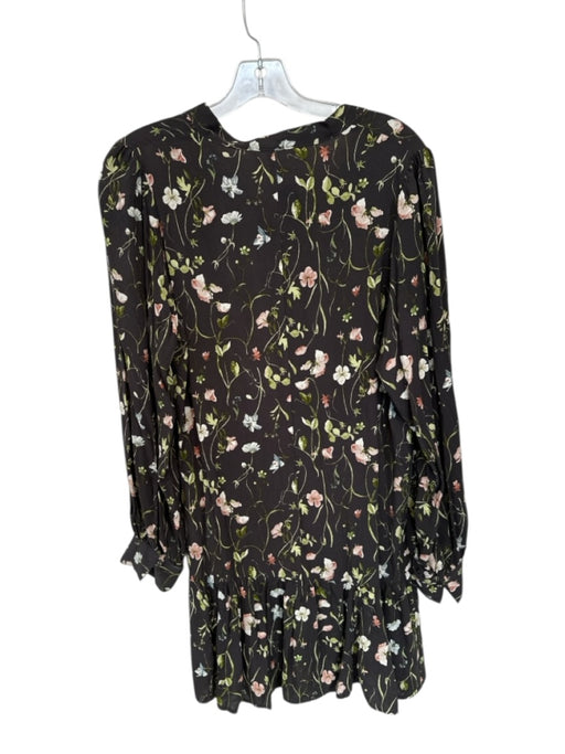 H&M Size S Black & Green Viscose Long Sleeve Button Up Flora & Fauna Print Dress Black & Green / S