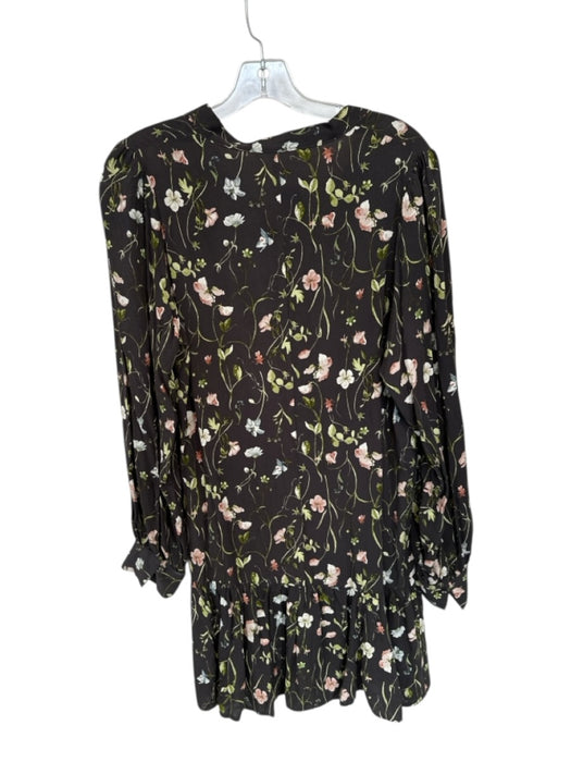 H&M Size S Black & Green Viscose Long Sleeve Button Up Flora & Fauna Print Dress Black & Green / S