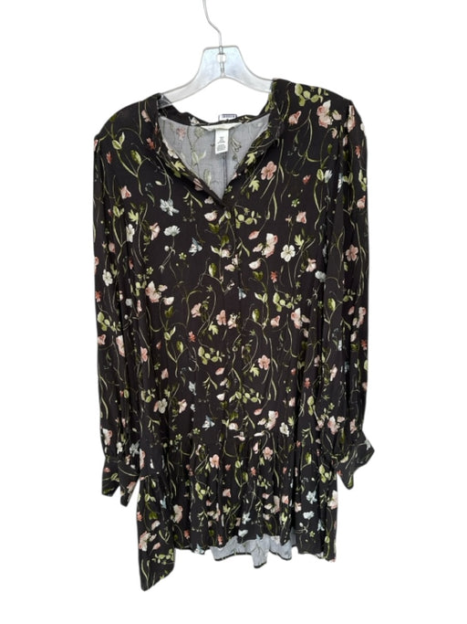 H&M Size S Black & Green Viscose Long Sleeve Button Up Flora & Fauna Print Dress Black & Green / S