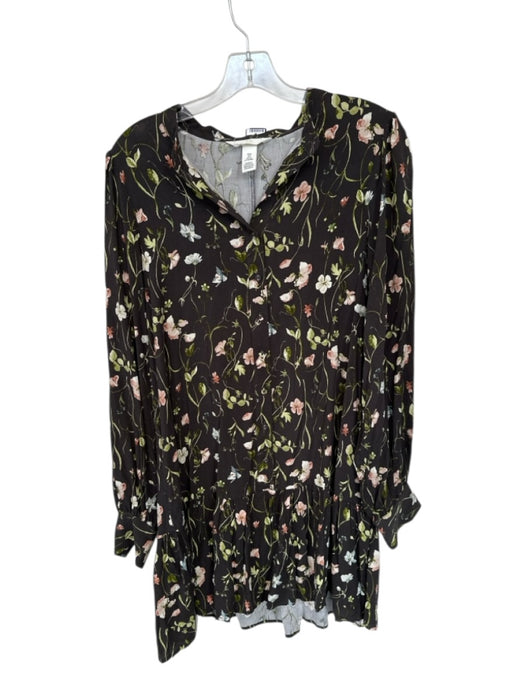 H&M Size S Black & Green Viscose Long Sleeve Button Up Flora & Fauna Print Dress Black & Green / S