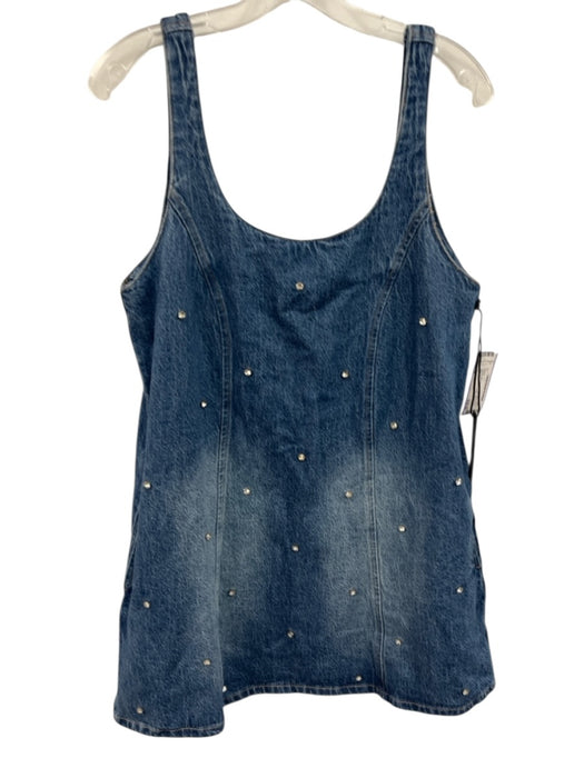 Blank NYC Size S Mid Wash Cotton Sleeveless U Neck Rhinestone Design Dress Mid Wash / S