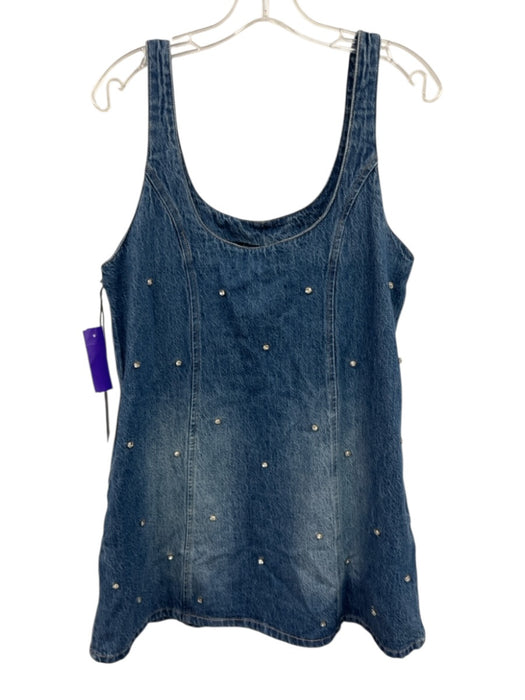 Blank NYC Size S Mid Wash Cotton Sleeveless U Neck Rhinestone Design Dress Mid Wash / S