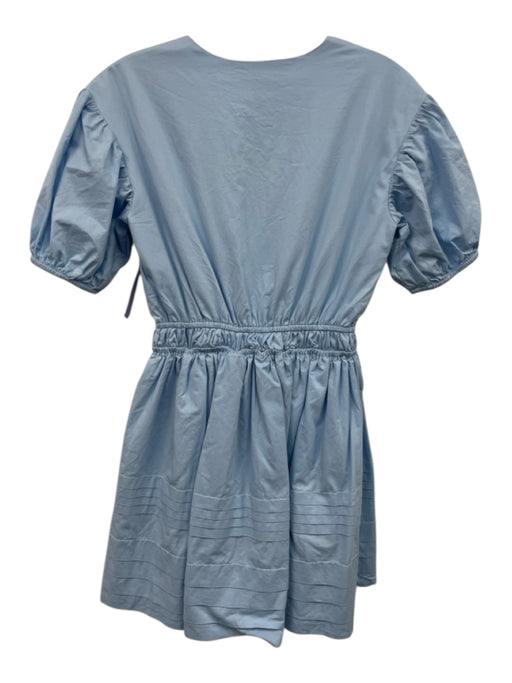 English Factory Size XS Light Blue Cotton V Neck Short Puff Sleeve Tiered Dress Light Blue / XS