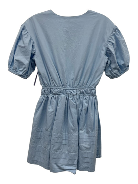 English Factory Size XS Light Blue Cotton V Neck Short Puff Sleeve Tiered Dress Light Blue / XS