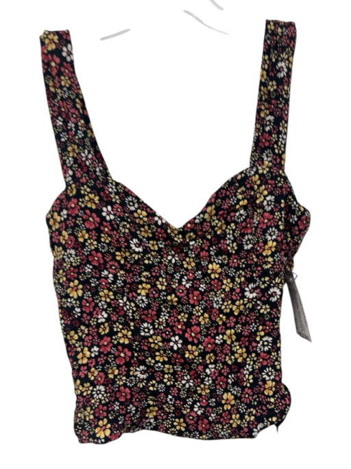 Reformation Size S Black, Pink, Yellow Viscose Sleeveless Floral Print Top Black, Pink, Yellow / S