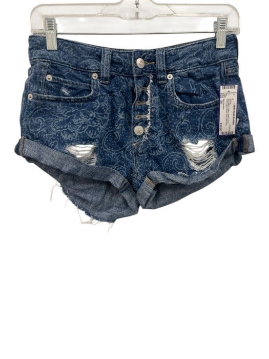 We The Free Size 24 Mid Wash Cotton Button Close Distressed Bleach Dye Shorts Mid Wash / 24