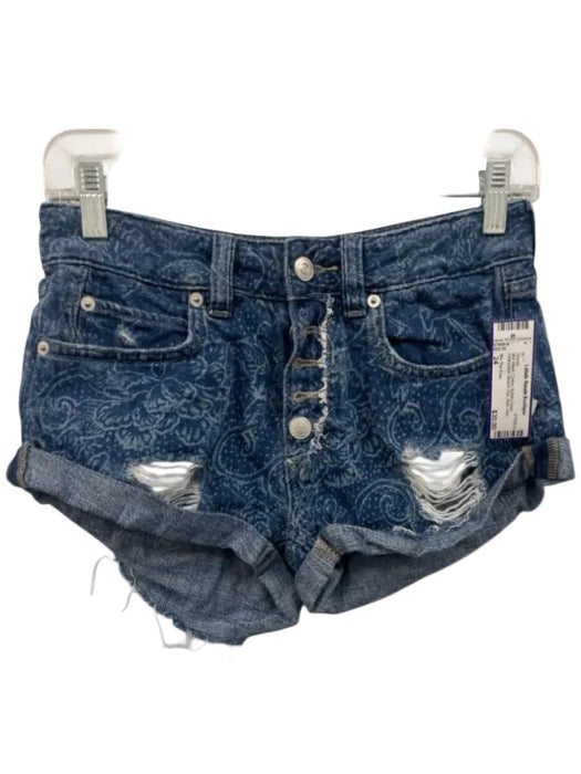 We The Free Size 24 Mid Wash Cotton Button Close Distressed Bleach Dye Shorts Mid Wash / 24