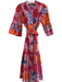 Farm Rio Size S Multi Cotton Tropical Round Neck Button Down 3/4 Sleeve Dress Multi / S
