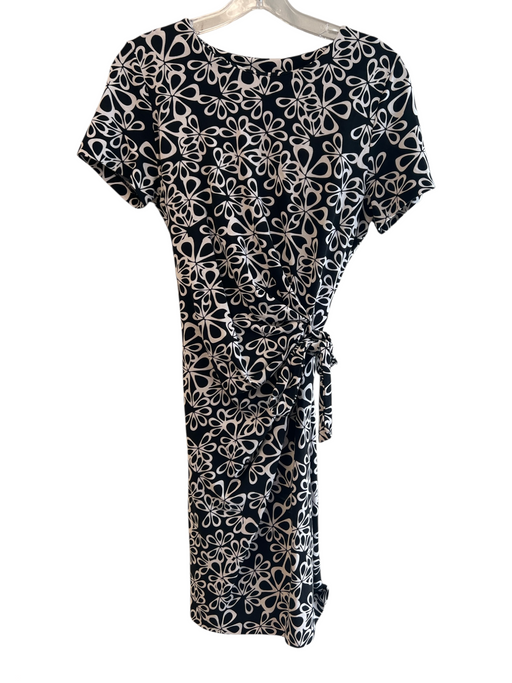 Diane Von Furstenberg Size 8 Black & White Cotton & Silk Faux Wrap Dress Black & White / 8