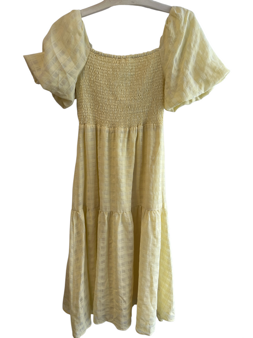 ASTR Size S Yellow Polyester Tie Front Short Puff Sleeve Plaid Maxi Dress Yellow / S