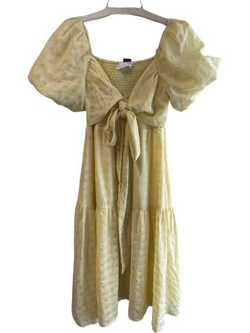 ASTR Size S Yellow Polyester Tie Front Short Puff Sleeve Plaid Maxi Dress Yellow / S