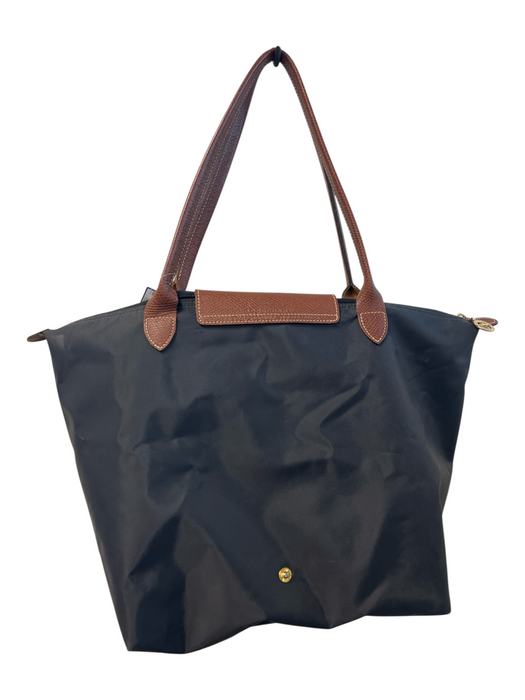 Longchamp Gray & Brown Nylon & Leather 2 Handles Zipper Gold Hardware Bag Gray & Brown / L