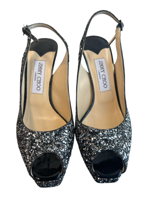 Jimmy Choo Shoe Size 38 Glitter Leather Peep Toe Slingback Stiletto Shoes Glitter / 38