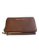 Michael Kors Brown Leather Wristlet Gold Hardware Zipper Inside Pockets Wallets Brown