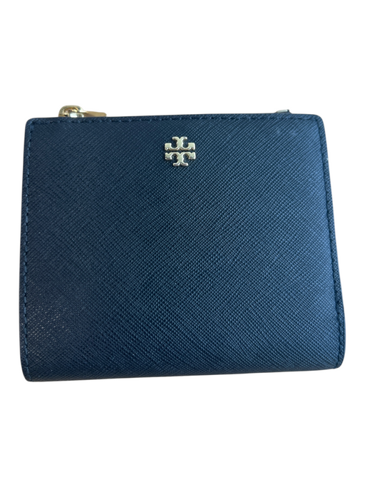 Tory Burch Black Leather Snap Closure Zipper Gold Hardware Logo Wallets Black