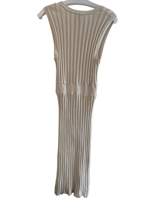 Varley Size Medium Ivory Cotton Round Neck Sleeveless Knit Ribbed Dress Ivory / Medium