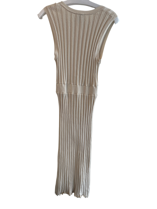 Varley Size Medium Ivory Cotton Round Neck Sleeveless Knit Ribbed Dress Ivory / Medium