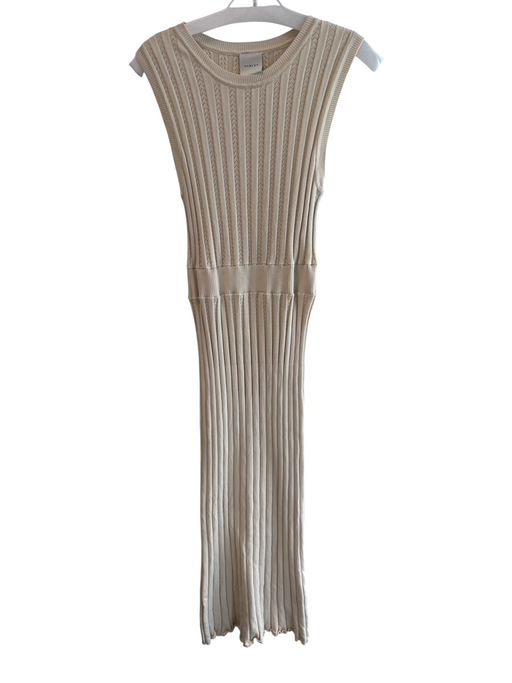 Varley Size Medium Ivory Cotton Round Neck Sleeveless Knit Ribbed Dress Ivory / Medium