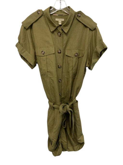 Burberry Brit Size 10 Army Green Silk Blend Button Front Cap Sleeve Romper Army Green / 10
