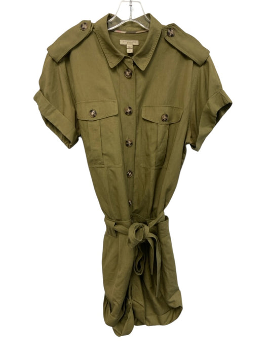 Burberry Brit Size 10 Army Green Silk Blend Button Front Cap Sleeve Romper Army Green / 10