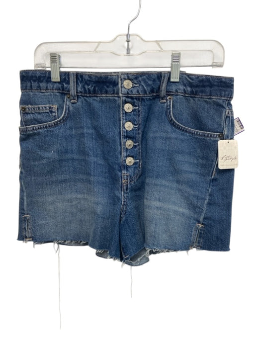 We The Free Size 28 Blue Wash Cotton Button Front Distressed Hem Shorts Blue Wash / 28