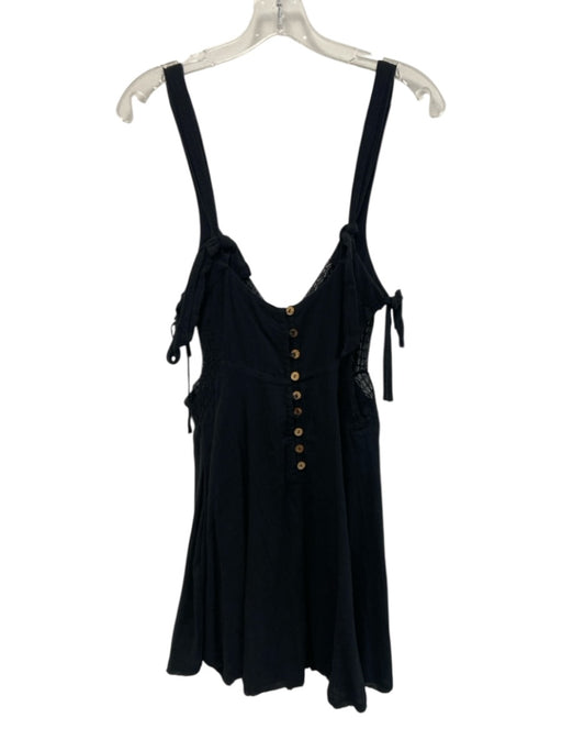Free People Size M Black Cotton Sleeveless Button Back tie shoulder straps Dress Black / M