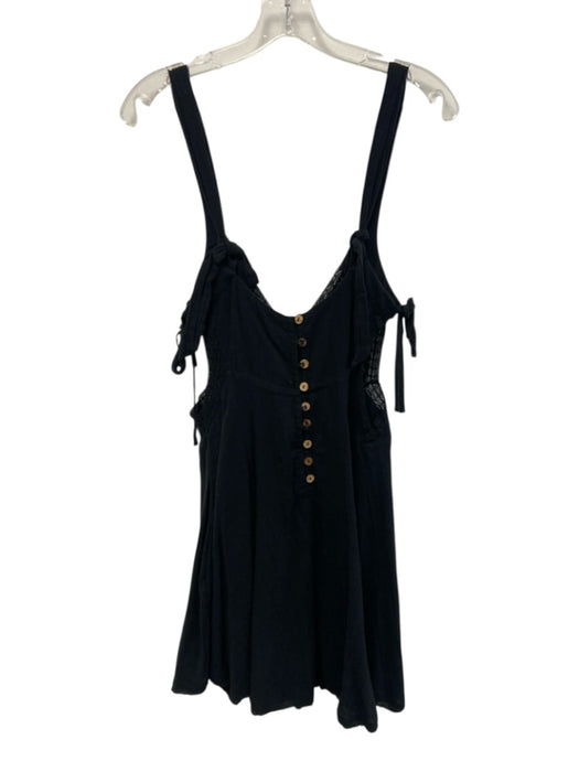 Free People Size M Black Cotton Sleeveless Button Back tie shoulder straps Dress Black / M