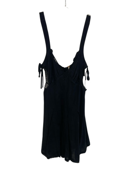 Free People Size M Black Cotton Sleeveless Button Back tie shoulder straps Dress Black / M