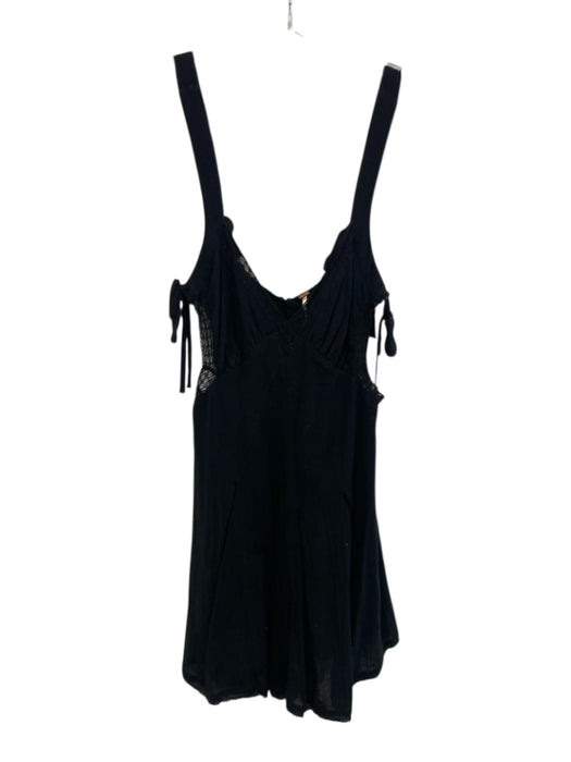 Free People Size M Black Cotton Sleeveless Button Back tie shoulder straps Dress Black / M