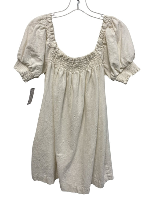 Free People Size S White Cotton Blend Puff Short Sleeve Mini Off Shoulder Dress White / S
