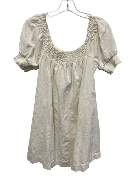 Free People Size S White Cotton Blend Puff Short Sleeve Mini Off Shoulder Dress White / S